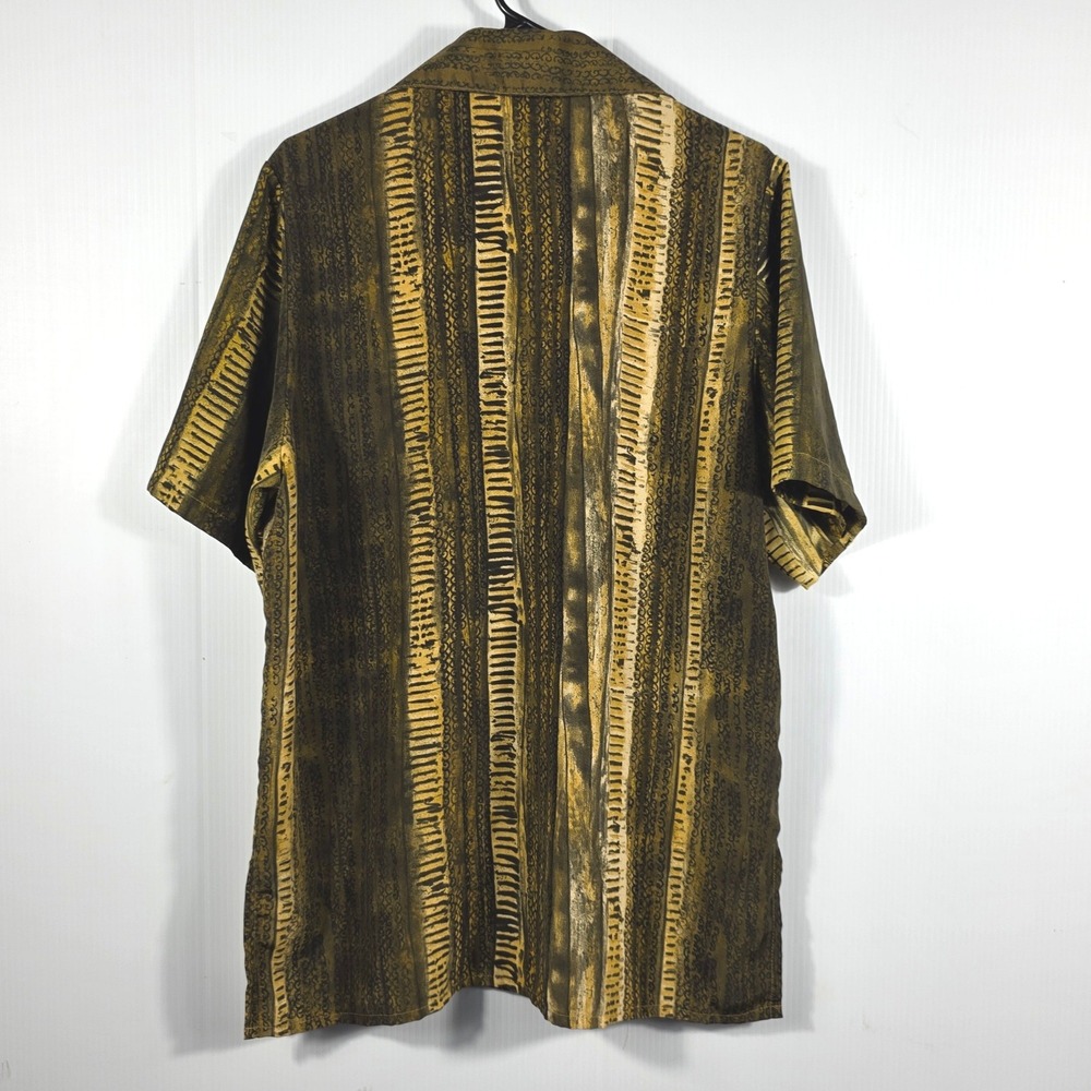 Vintage Beverly Rose USA Women Large Olive Green Gold Patterned Button Up Blouse - Picture 3 of 7
